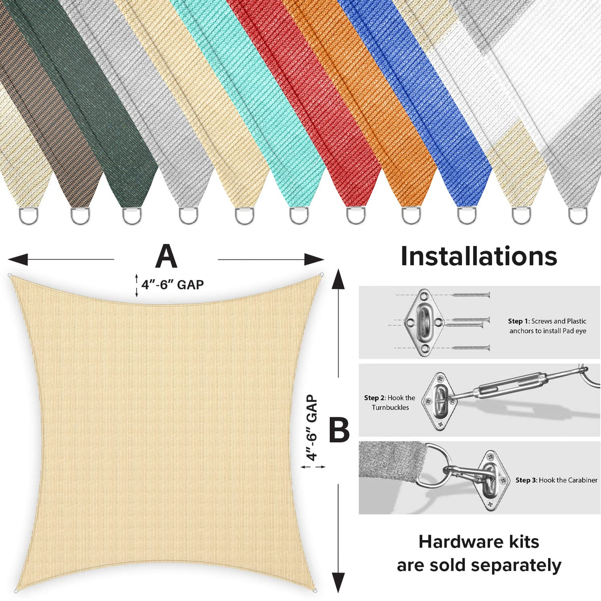 INFRANGE 16' x 18' Rectangle Sun Shade Sails Canopy UV Block for Patio Deck Pergola Yard Lawn Outdoor Activities (Sand) INFRANGE