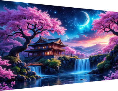 igoodom Large Diamond Painting, Large Cherry Blossoms Diamond Art Kits for Adults, Full Drill Round Big Diamond Painting, DIY Gem Art and Crafts for Home Wall Decor Gift 27.5 X 15.7inch