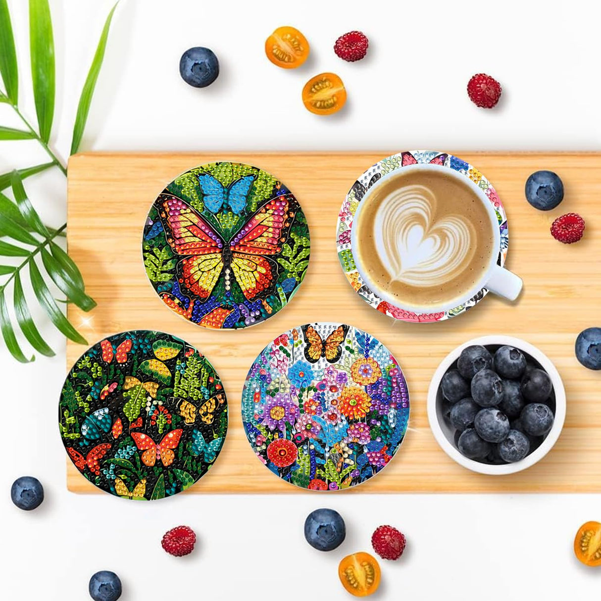 EWJRNSF 8 PCS Small Diamond Painting Coasters Kit, Fall Art Coasters for Adults Beginners, Arts and Crafts Supplies Item Sets Not with Holder Butterfly EWJRNSF