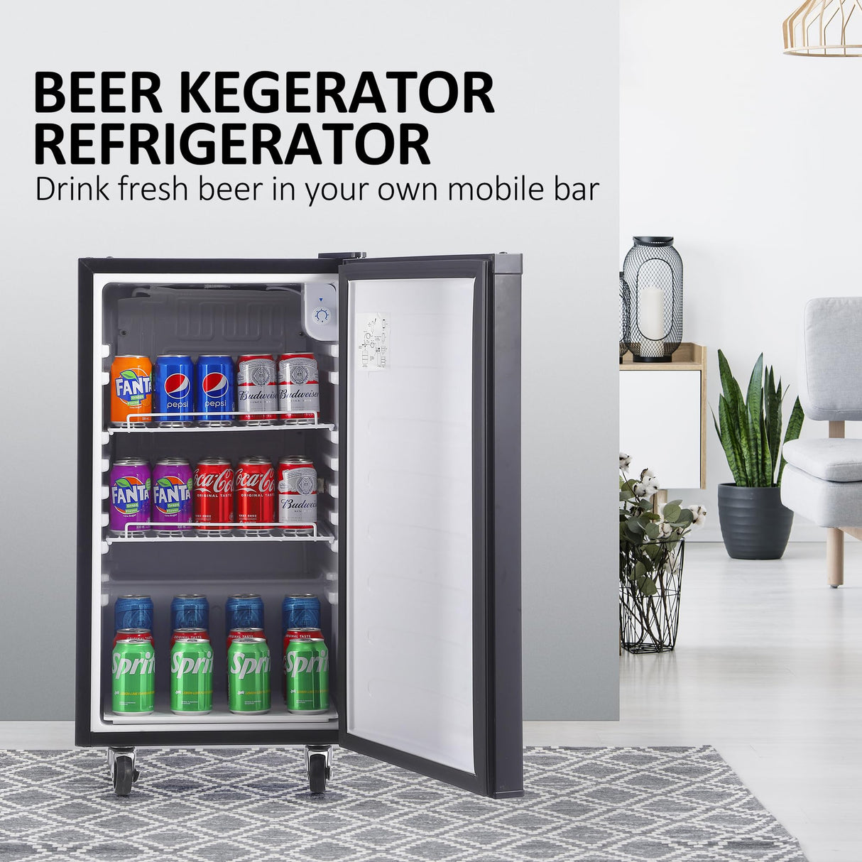 3.4 CF Beer Kegerator, Draft Beer Dispenser, Full Size Stainless Steel Keg Refrigerator With Drip Tray, 32°F- 50°F Temperature Control, 97L TROPOW