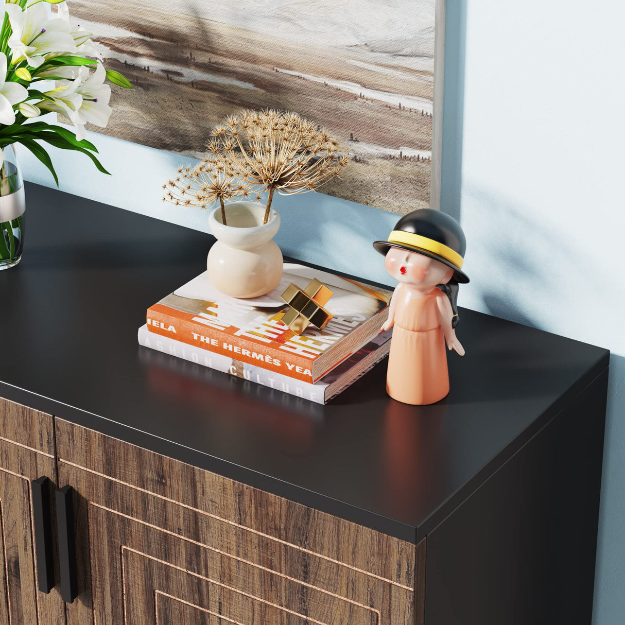 LITTLE TREE Shoe Cabinet with Doors, 20 Pairs Entryway Shoe Storage Cabinet Modern Storage Organizer for Closet, Living Room, Bedroom (Brown/Black) LITTLE TREE