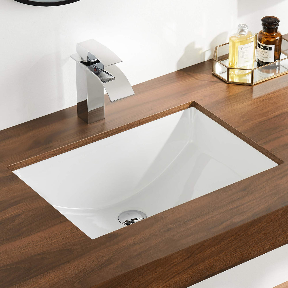 DeerValley DV-1U101 Ally Undermount Bathroom Sink Rectangular, 21'' x 15'' Vessel Sink Rectrangle Undermount Bathroom Sink White Ceramic Lavatory Vanity Vessel Sink with Overflow Deer Valley