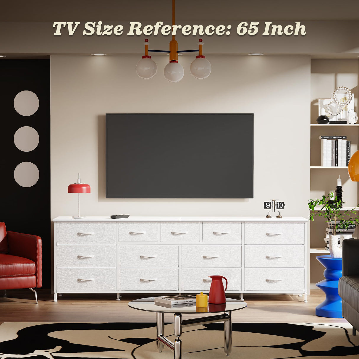 Huuger 70 Inch White Dresser for Bedroom, TV Stand for 65, 75, 80 Inch TV, 13 Fabric Drawer Long Dresser, Wide Chest of Drawer, Storage Units for Bedroom Huuger