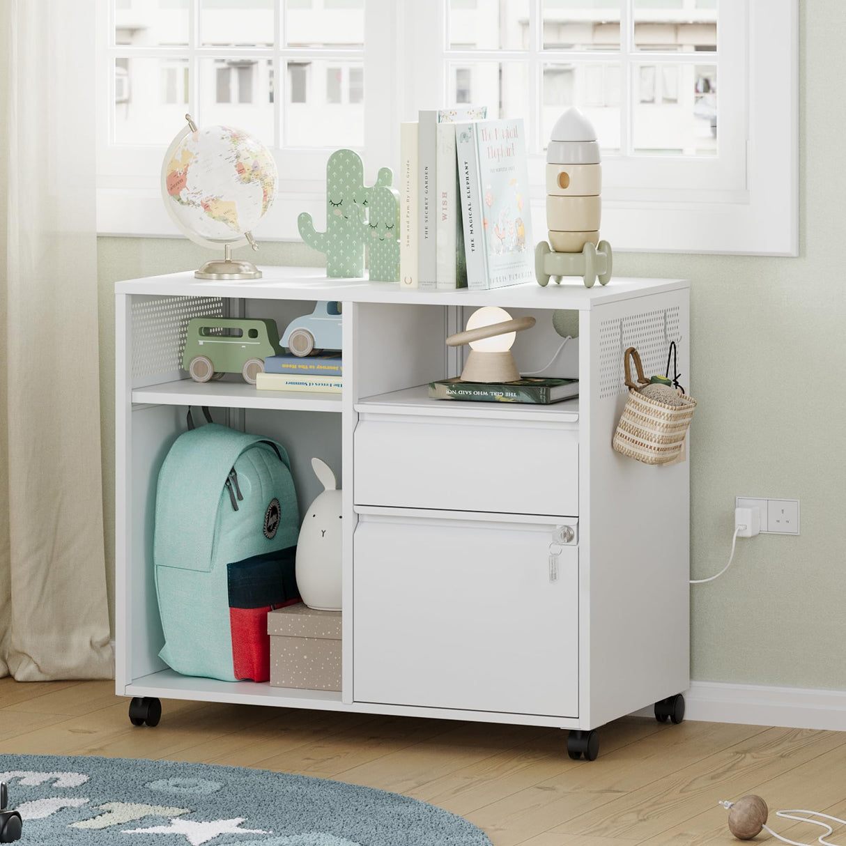 Letaya Mobile File Cabinet, Metal Lateral Rolling Printer Stand Filing Cabinets with Shelves for Home Office-Storage A4/F4/Letter/Legal (White) Letaya