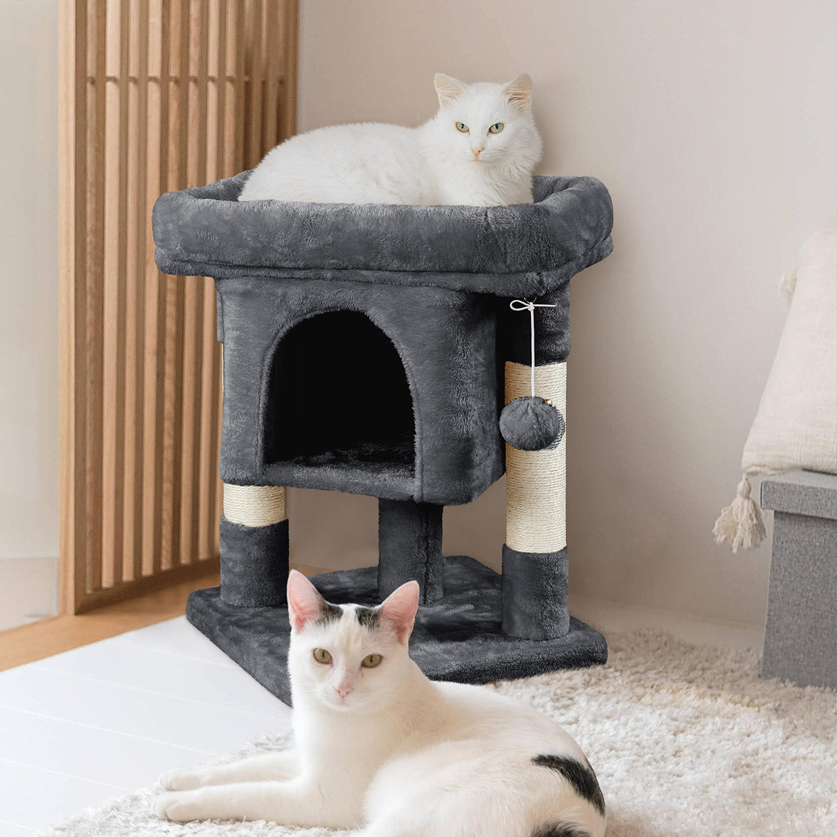 Yaheetech 23.5in Cat Tree Tower, Cat Condo with Sisal-Covered Scratching Posts, Cat House Activity Center Furniture for Kittens, Cats and Pets - Dark Gray Yaheetech