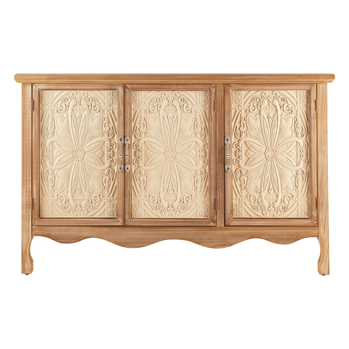 RoyalCraft Sideboard Buffet Cabinet with Storage,49'' Solid Wood Farmhouse Sideboard Credenza Accent Cabinet with 3 Carved Doors, TV Console Table for Entryway, Livng Room, Kitchen, Natural RoyalCraft