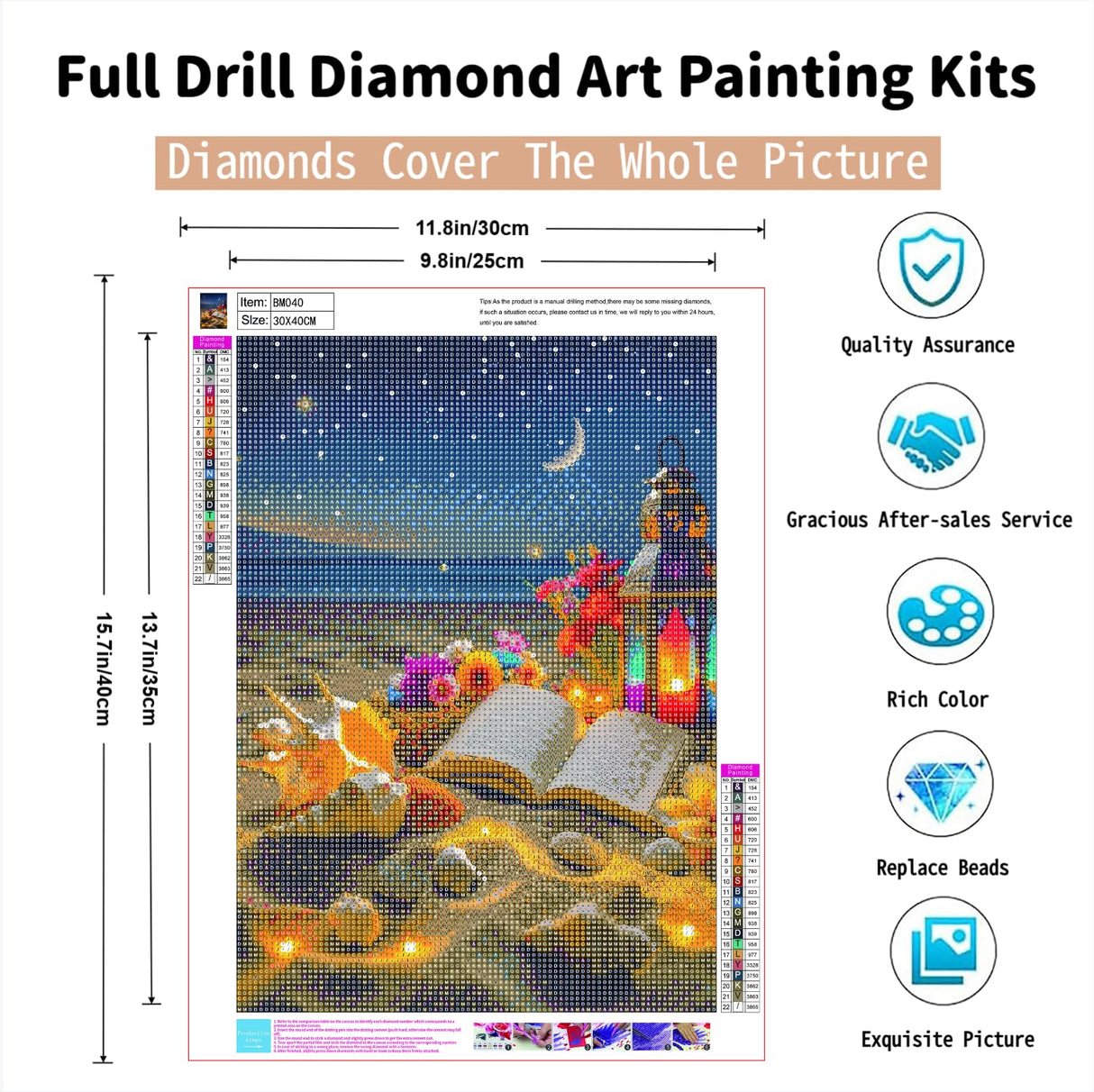 Beach Diamond Art Kits Seaside Night 5D Diamond Painting for Adult Beginners Sea Shell DIY Diamond Art Moon Book Flowers Paint with Round Diamonds for Relaxation Home Wall Decor Crafts Gift 12x16 Inch PINFFSHU