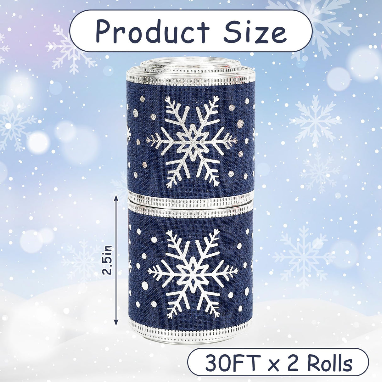 Whaline Christmas Ribbons 20 Yards Blue Silver Snowflake Wired Edge Ribbon Winter Fabric Craft Ribbon for Xmas Wreath Bow Making DIY Crafts Wrapping Supplies, 2 Rolls Whaline