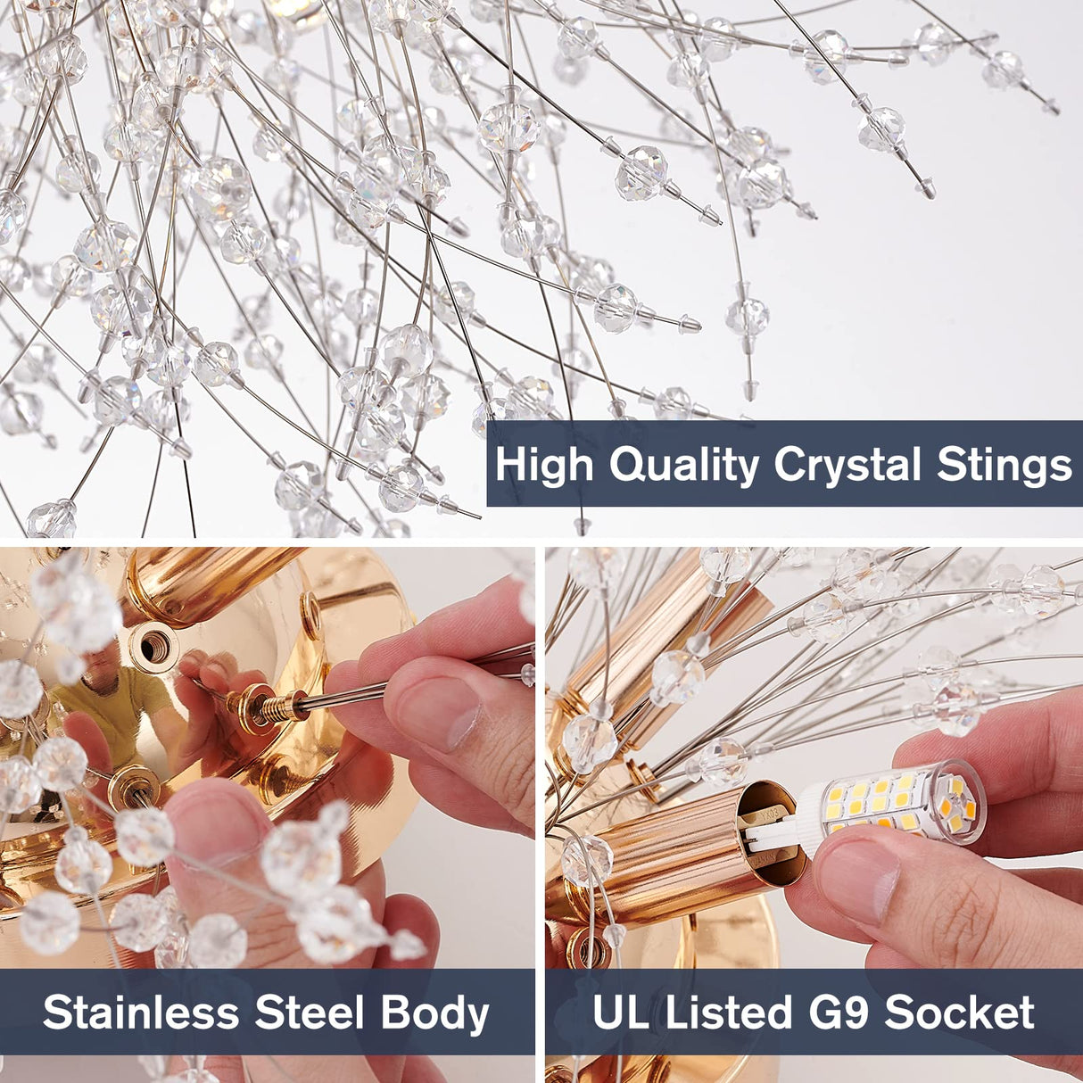 6-Light Sputnik Flush Mount Ceiling Light Fixture, Modern Gold Crystal Firework Ceiling Lights, Close to Ceiling Lamp for Bedroom Kitchen Hallway Entryway Bathroom CM MZY