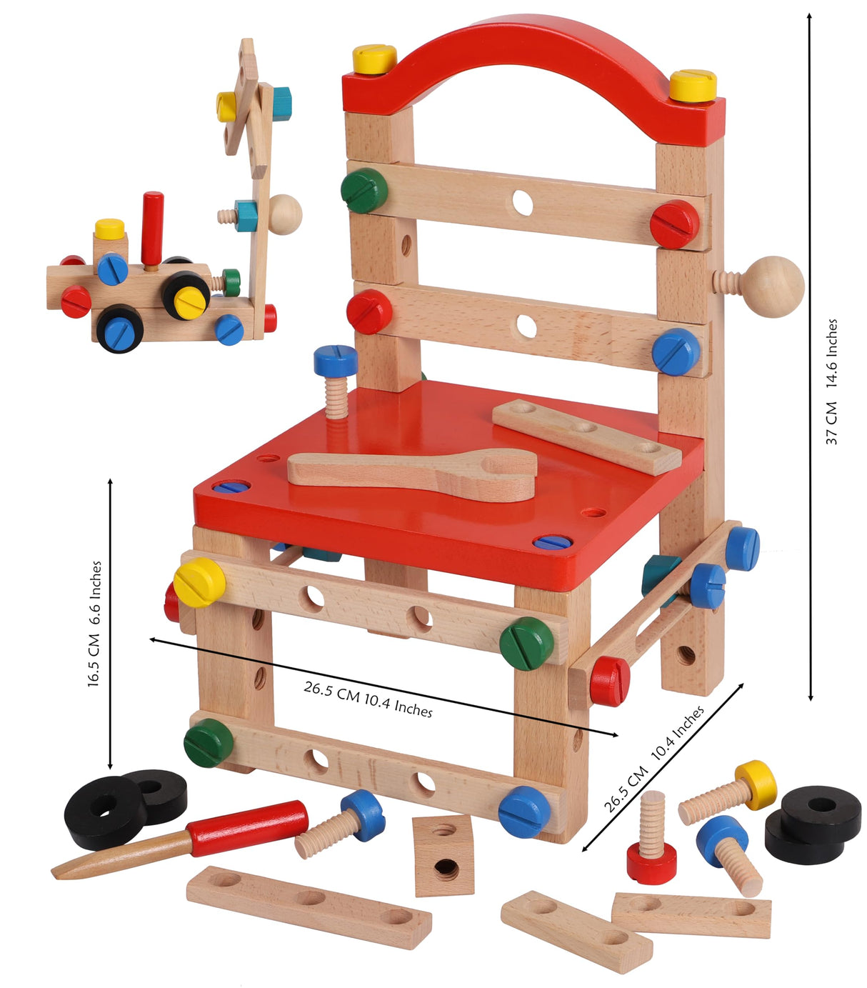 Wooden Nuts and Bolts Set - Construction Work Bench Chair - Wooden Construction Kits for Kids - Wooden Toys for 4 Years Old -Compatible with TOWO Nuts Bolts Set Toys of Wood Oxford