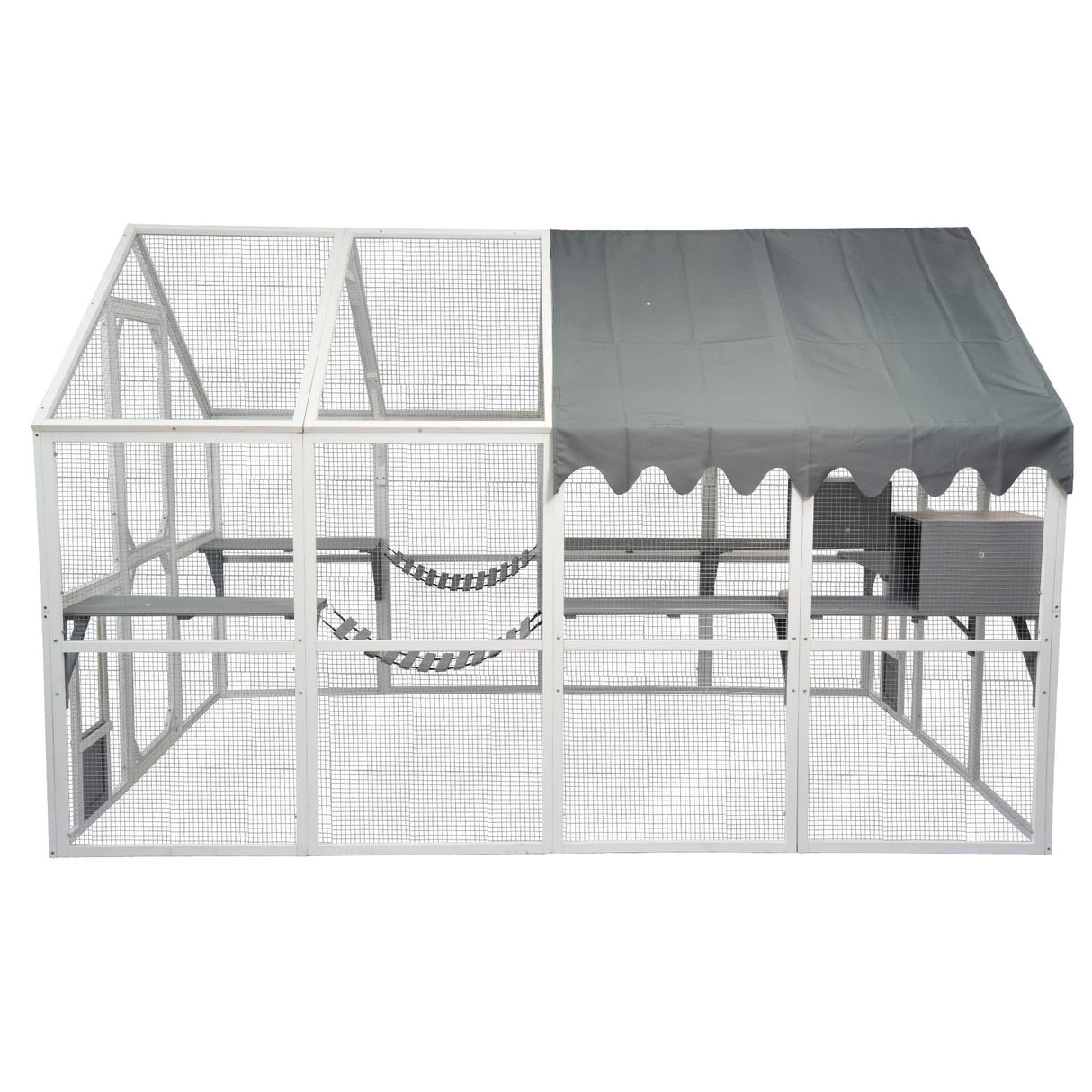 Large Catio Outdoor Cat Enclosure Walk in Cat Cage Cat Playpen Patio with Weatherproof Roof Cover, Multiple Platforms, 2 Bouncy Bridges and 2 Resting Houses White CuisinSmart