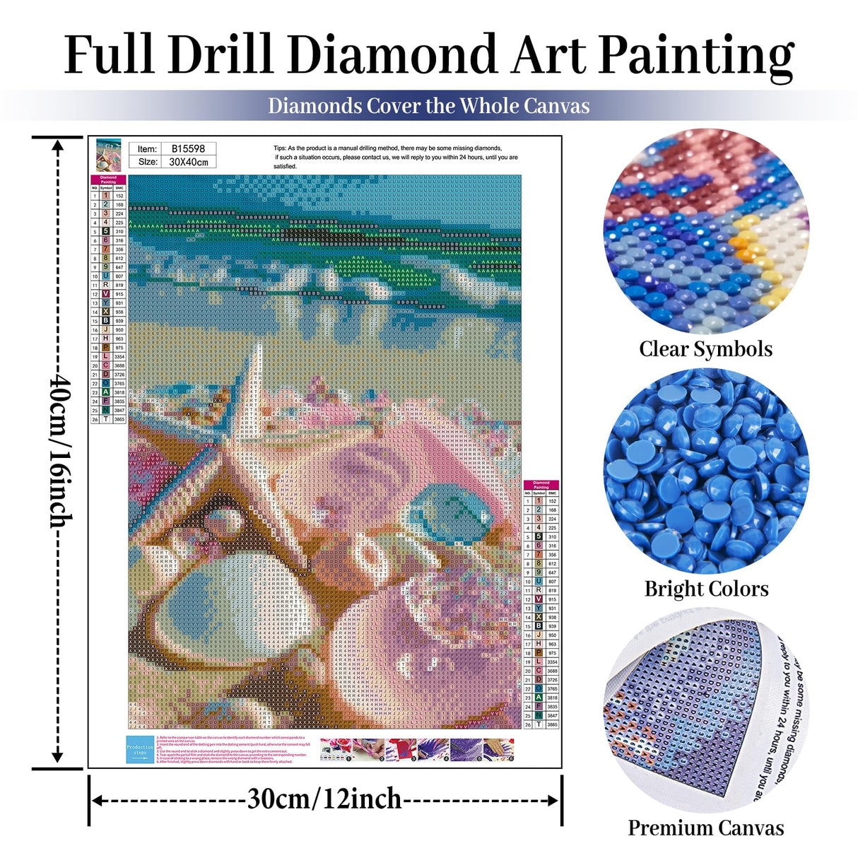 Beach Diamond Art Kits for Adults, Sea Stone Diamond Painting Kits for Adults Beginners, DIY 5D Beach Landscape Diamond Painting with Round Gem Art Kits for Gift Home Wall Decor 12x16 Inch Fountor