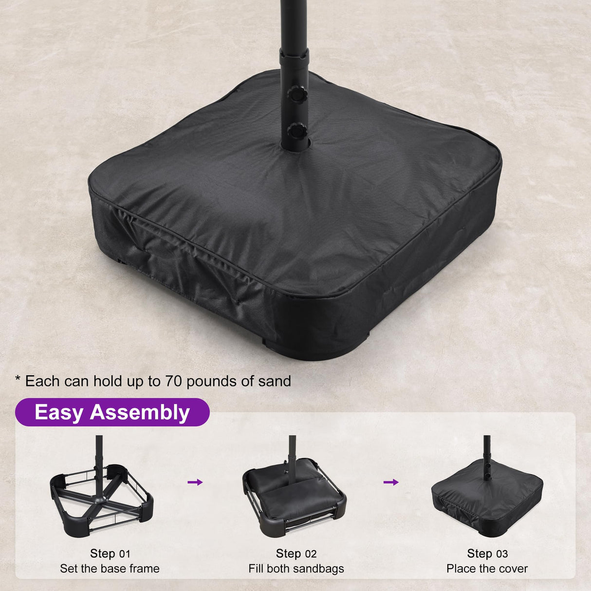 PURPLE LEAF 15ft Patio Market Umbrella with Solar LED and Base Double-Sided Rectangle Outdoor Table Sun Umbrellas with Crank for Pool Beach Deck Backyard Light Gray PURPLE LEAF