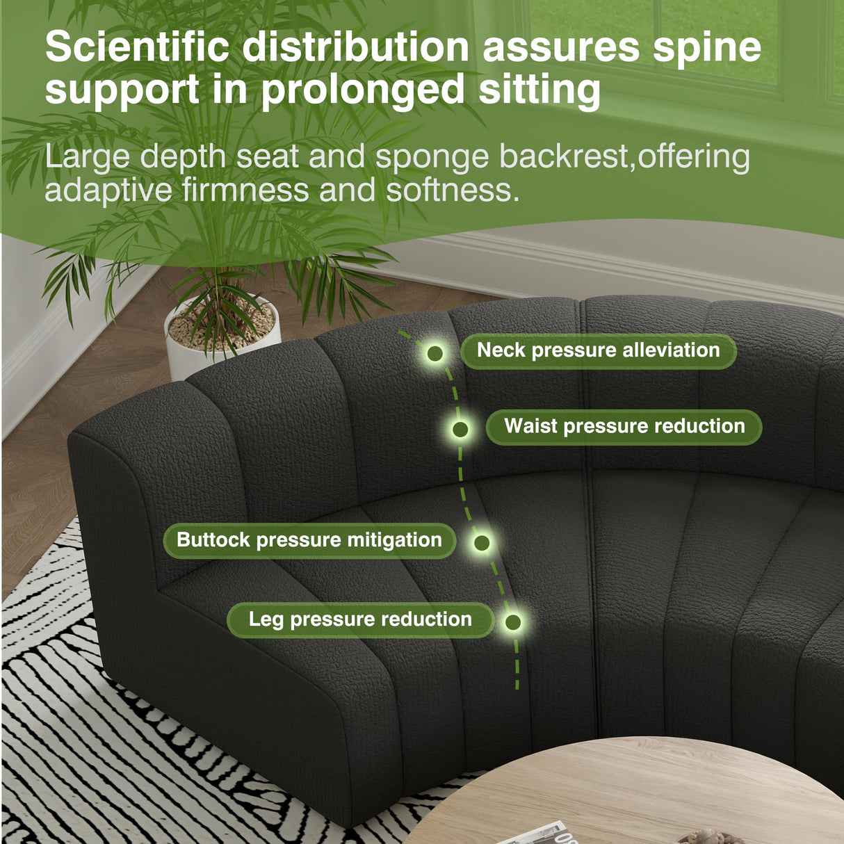 LEVNARY Modular Sectional Sofa, Convertible Sectional Couch Set, Large-Grain Velvet Modular Sectionals, Curved 4 Seater Cloud Sofa with Chaise for Living Room (Black) LEVNARY