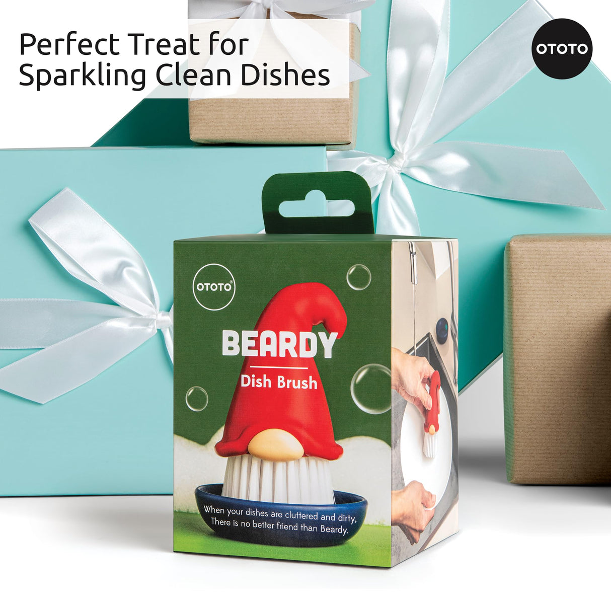 OTOTO Beardy Dish Brush - Dish Scrub Brush, Gnome Gifts, Quirky Gifts, Dish Brush, Cute Kitchen Accessories, Vegetable Brush, Cute and Useful Gifts for Women OTOTO