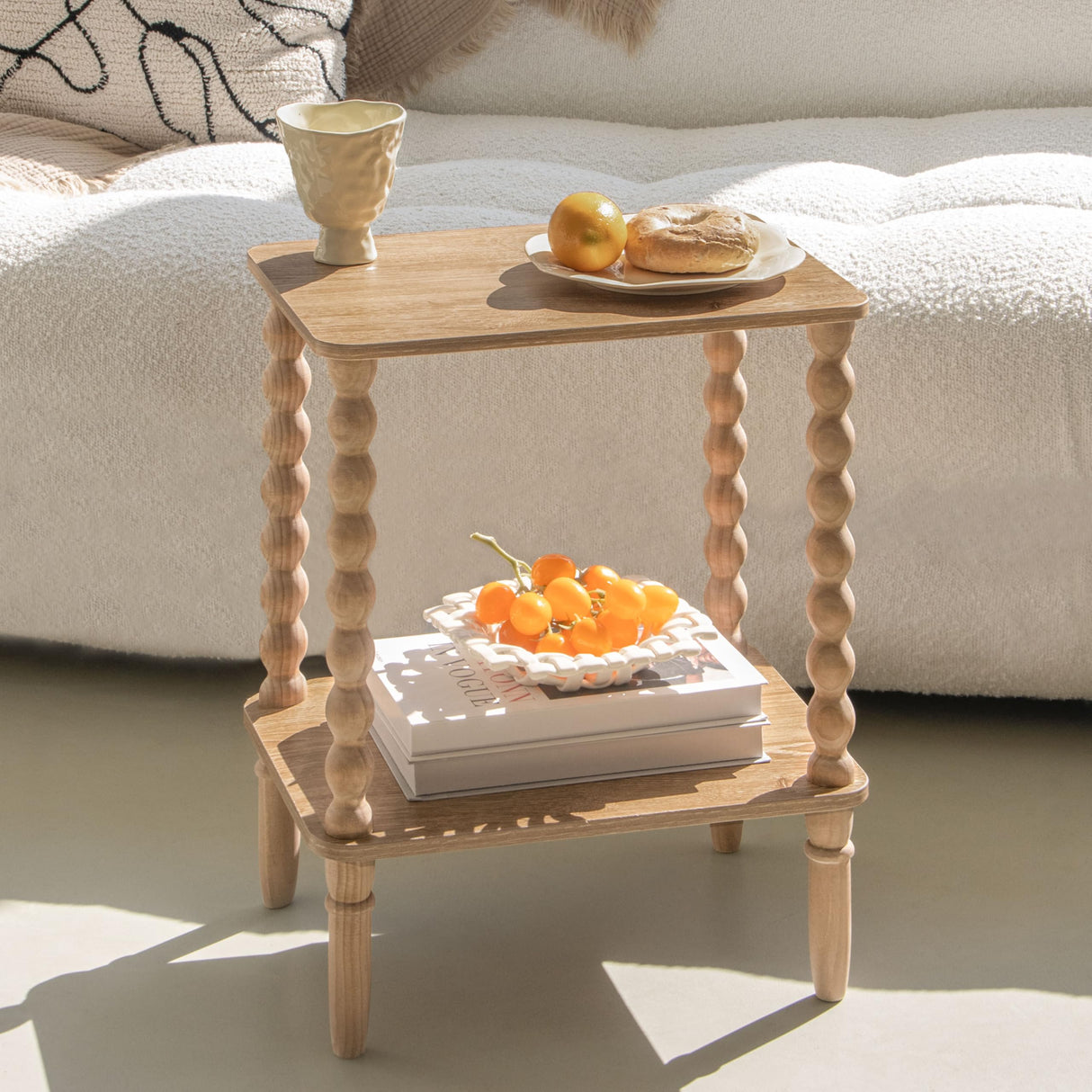 Fultyle Small End Table, Couch Side Table with 2-Tier Storage Shelf, Wood Coffee Table for Bedroom, Living Room, Small Spaces(Rustic Walnut) Fultyle