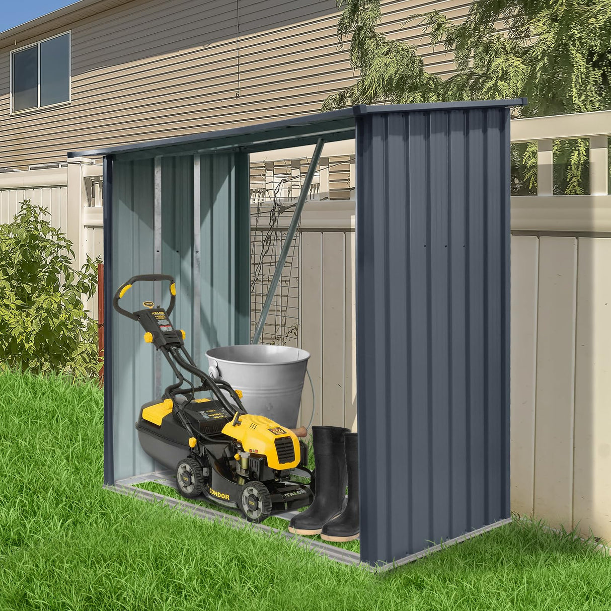 Zjjseloru Outdoor Firewood Rack,3ft x 7ft Garden Log Storage Shed in Galvanized Steel with Sloped Roof for Firewood,Pellet,or Lumber Storage,Black Zjjseloru