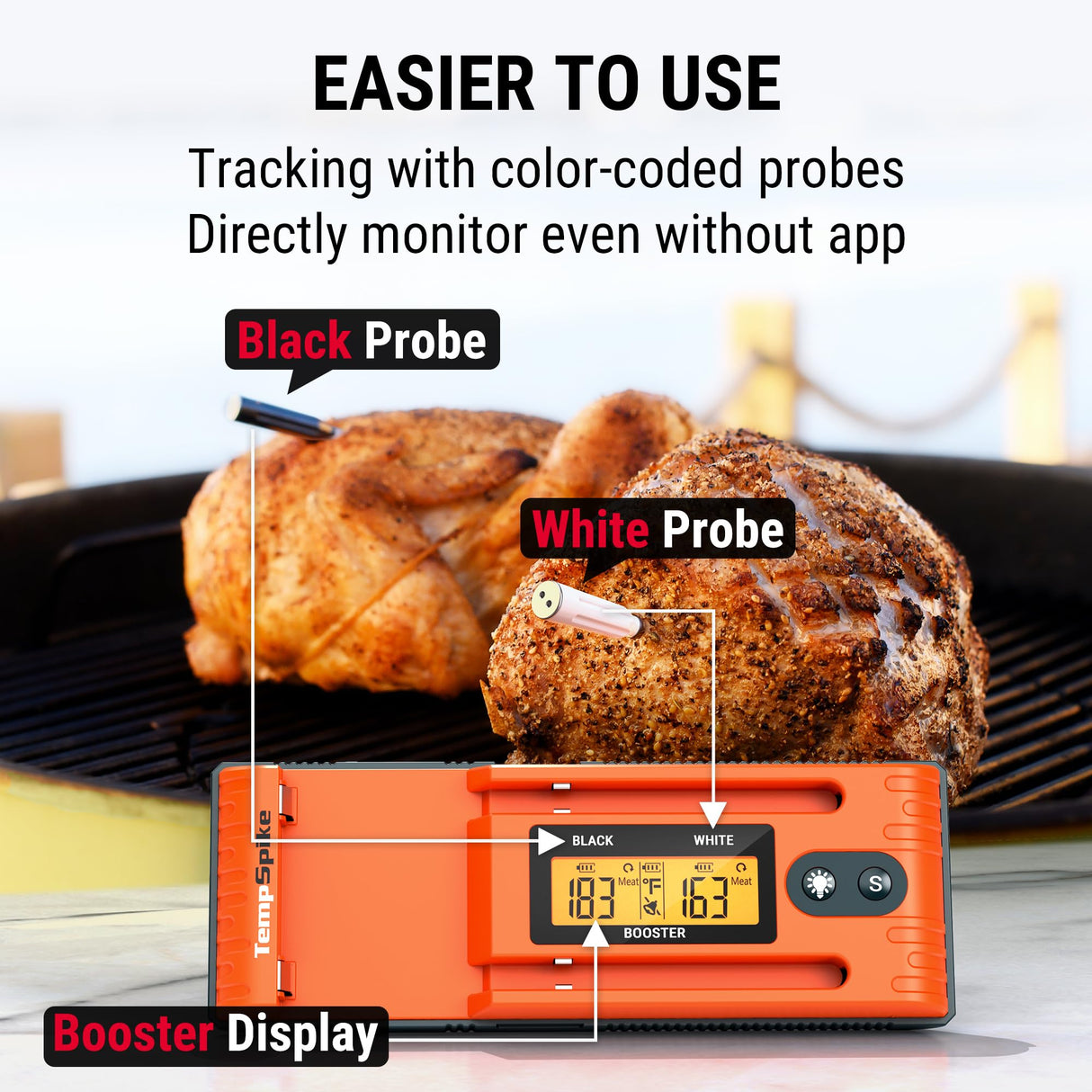 ThermoPro TempSpike Wireless Meat Thermometer with 2 Meat Probes, 500FT Bluetooth Meat Thermometer for Cooking with LCD-Enhanced Booster for Food Turkey Beef Rotisserie BBQ Oven Smoker Thermometer ThermoPro