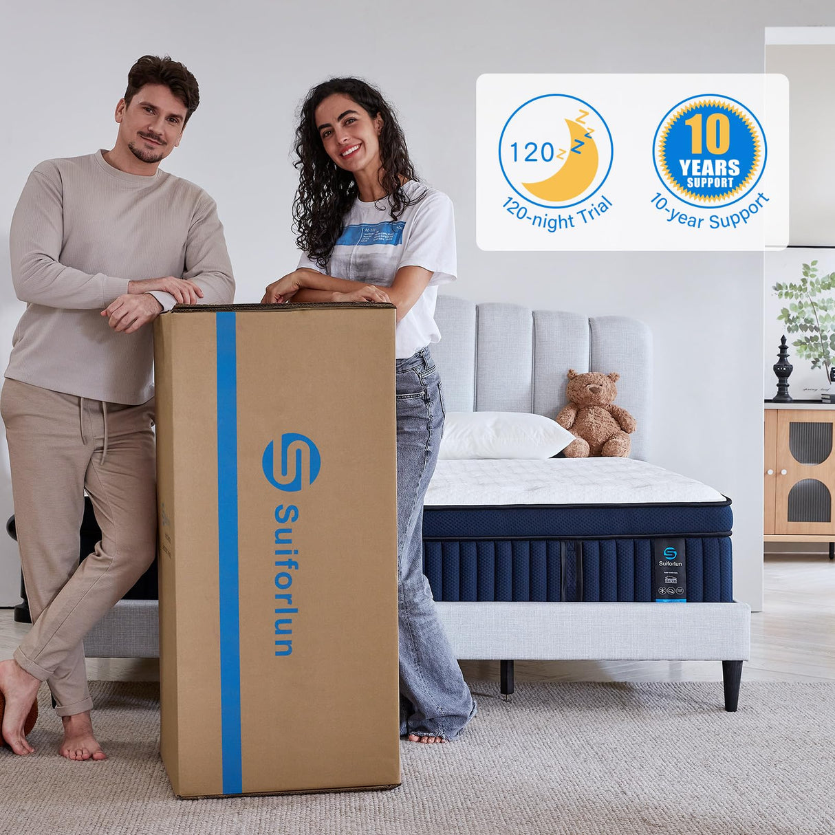 Suiforlun 14 Inch Cal King Mattress with Cool-to-Touch Cover, Euro Top Hybrid Gel Memory Foam Mattress with 7-Zone Pocketed Coils, Medium Firm California King Size Mattress for Pressure Relief Suiforlun