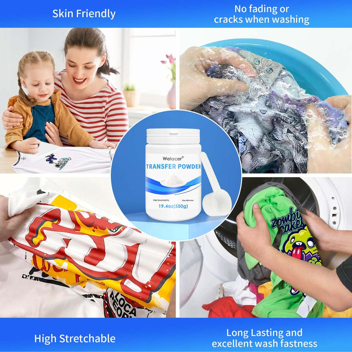 Welacer DTF Powder for Sublimation on Cotton 19.4oz / 1.21lbs, White DTF Pretreat Hot Melt Adhesive Powder for All Transfer Printer Direct Print on Dark or Black Fabric Welacer