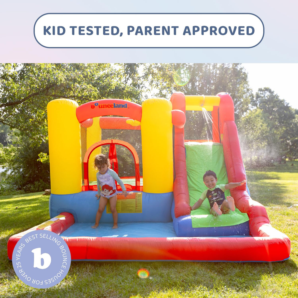 Bounceland Jump and Splash Adventure Bounce House or Water Slide All in one, Large Pool, Fun Bouncing Area with Basketball Hoop, Long Slide with Climbing Wall, UL Certified Blower Included Bounceland