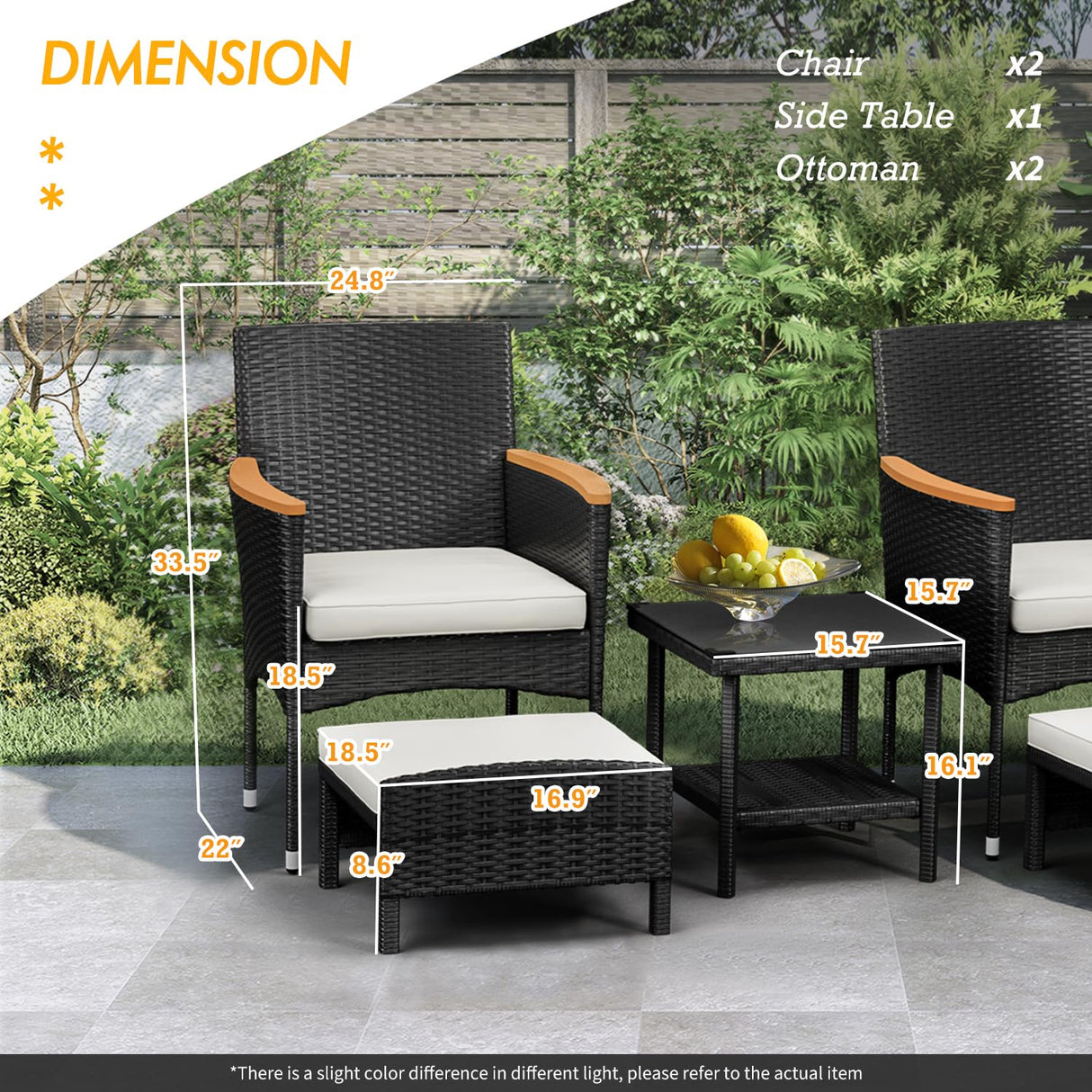 ARTBUSKE 5 PCS Outdoor Patio Furniture Set with Table&Ottoman Outdoor Furniture Patio Set Bistro Wicker Patio Set (Black Wicker&White Cushion, 5PC - 2 Chair + 2 Ottoman + 1 Table) ARTBUSKE