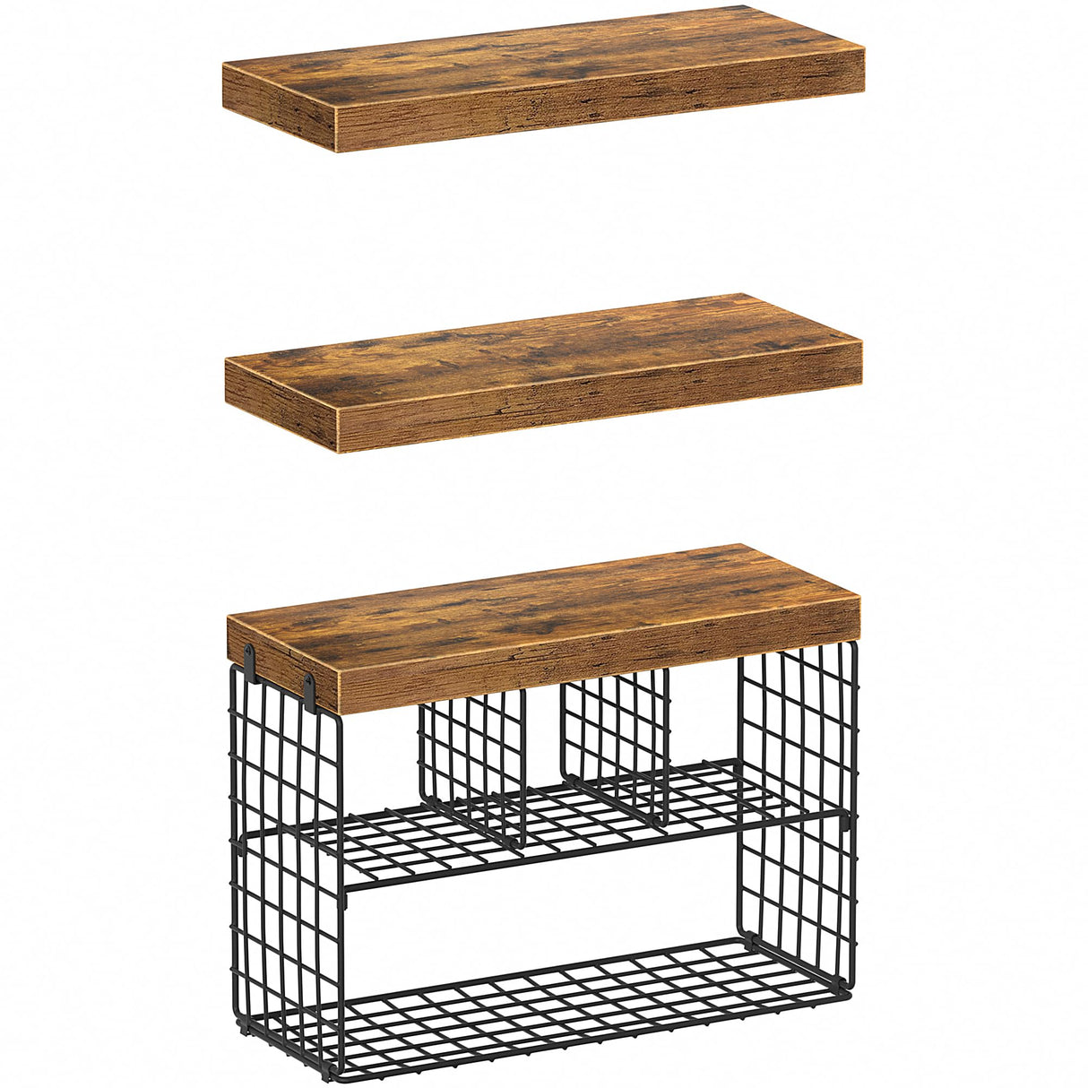 KLUVIS Bathroom Floating Shelves for Wall - Shelf Over Toilet Storage Small Farmhouse Decor Shelves (15.7 inch, Set of 3, Rustic Brown) KLUVIS