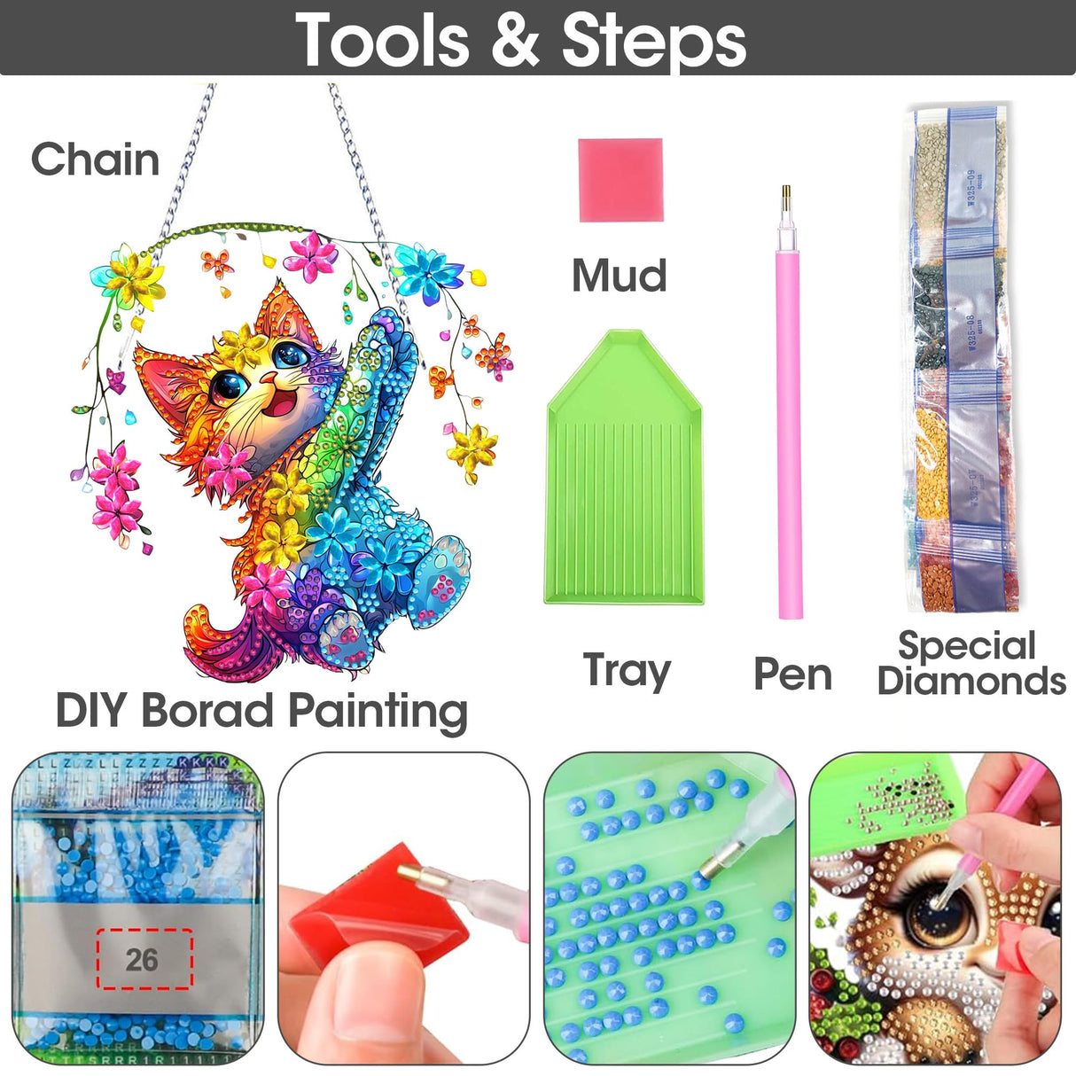 SKRYUIE Hanging Diamond Art Kits for Adults Cat, DIY Window Pendant Diamond Painting Kit Sun Catcher, Special Shaped Crystal Acrylic Double Sided, Porch Outdoor Garden Ornament 7.72 x 7.37 Inch SKRYUIE