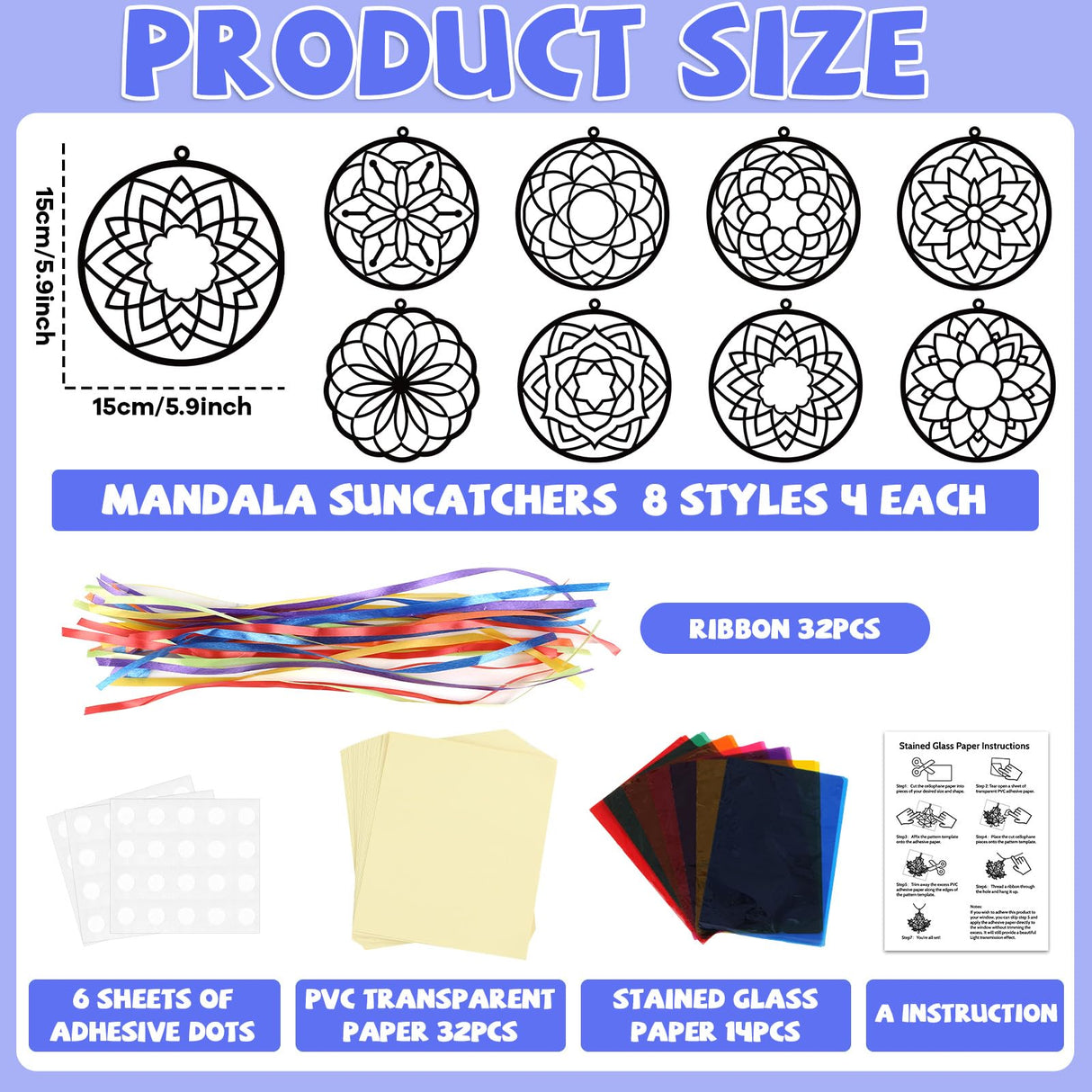 Lonfliness 32 Sets Suncatchers Craft Kit DIY Flower Window Stained Glass Effect Paper Spring Home School Classroom Decoration Art Craft Creative Activity Project Kid Gift Favor Lonfliness