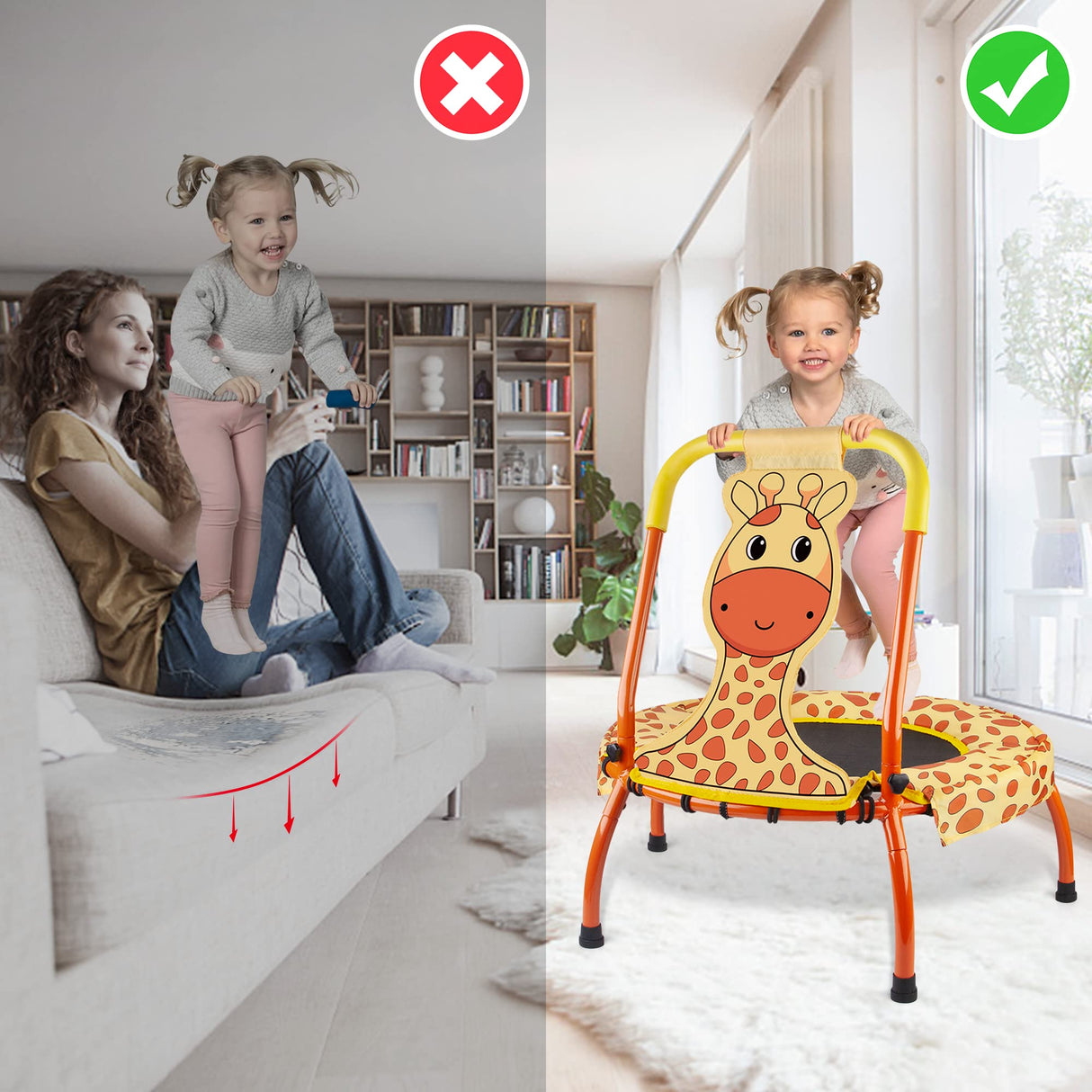 Yeeeasy Toddler Trampoline Baby Trampoline - Mini Trampoline for Kids 1 Year Plus Nursery Trampoline with Handle, Baby Gifts for Boys and Girls, Indoor and Outdoor, Giraffe Yeeeasy