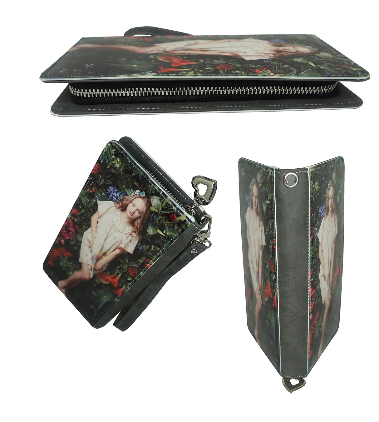 Sublimation Wallet Women's Zipper Card Holder Storage Bag Double Side Bank Leather Women's Travel Clutch Wristband DIY Craft (Grey Double Side Blank) WoodArtSupply