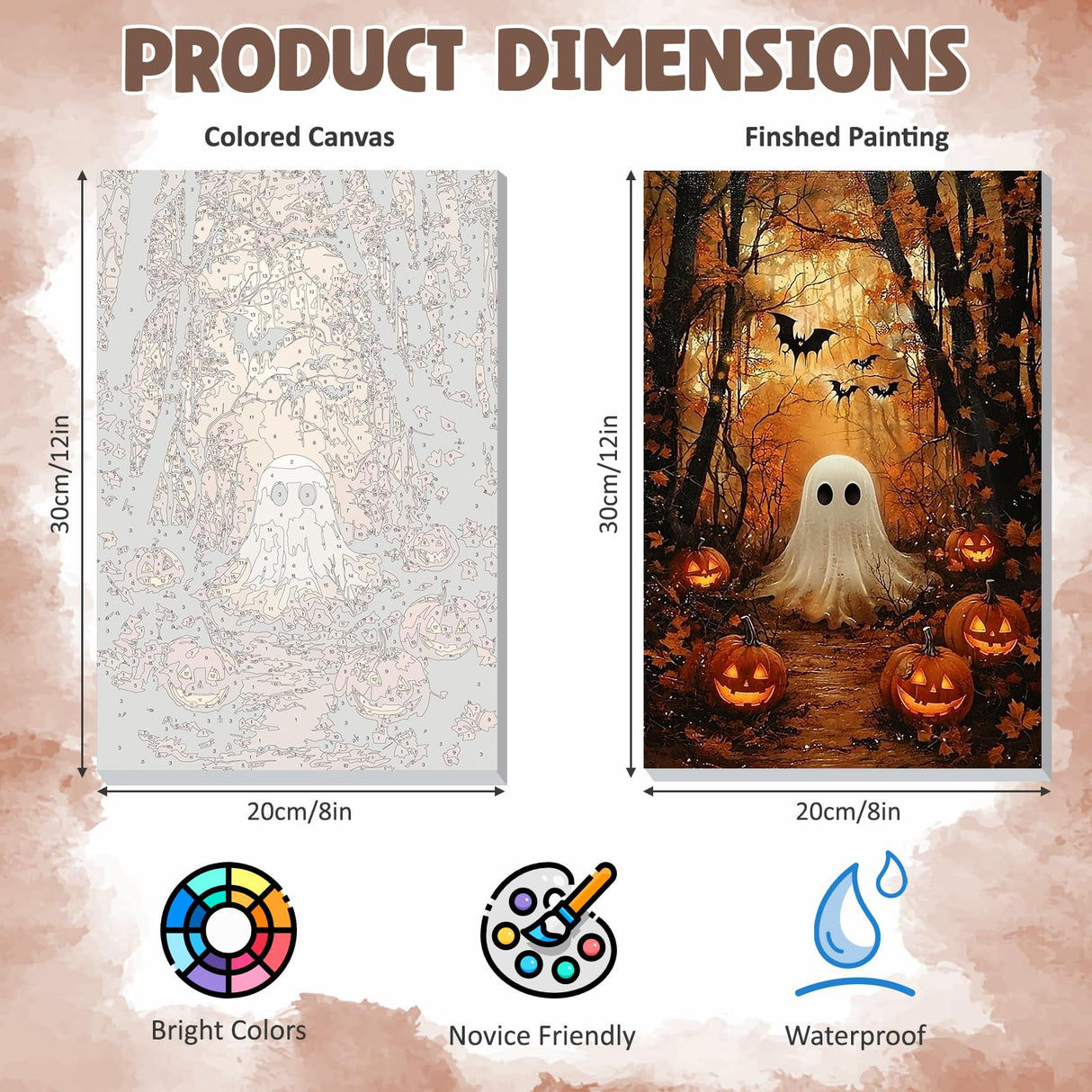 DOMROM Framed Paint by Numbers Kit for Adults Beginners with Wooden Easel, Halloween Ghost and Pumpkin Paint by Number Kit on Canvas, DIY Oil Painting Kits for Home Wall Decor Gift 8x12in DOMROM