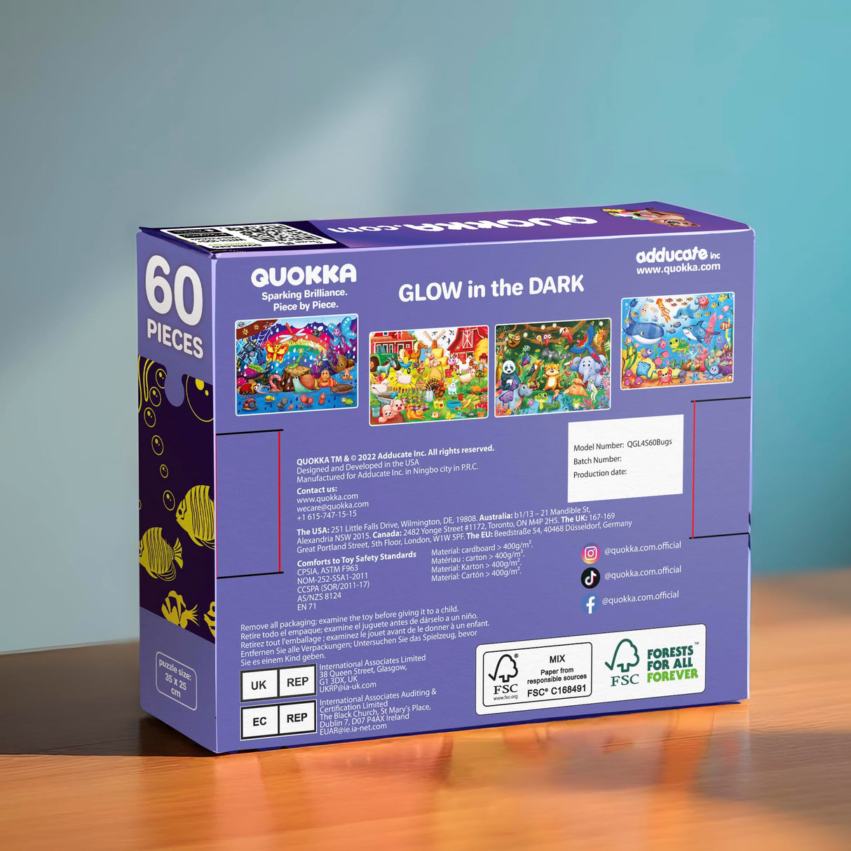 QUOKKA 4x60 Piece Puzzles for Kids Ages 4-6 – Glow-in-The-Dark Puzzles for Kids 4-8 I Farm Bugs Tropical & Ocean Animals I Fun Educational Toddler Puzzles for Boys & Girls – Educational Game Toys Gift QUOKKA