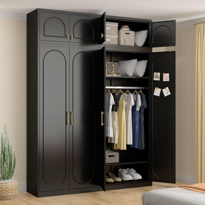 UNICOLY 86" Armoire Wardrobe Closet, 71'' Metal Closet with 15" Cabinets, Wardrobe Cabinet with Hanging Rod, for Bedroom School, Employee, Gym, Armarios De Ropa para DormitorioAssembly Required, Black