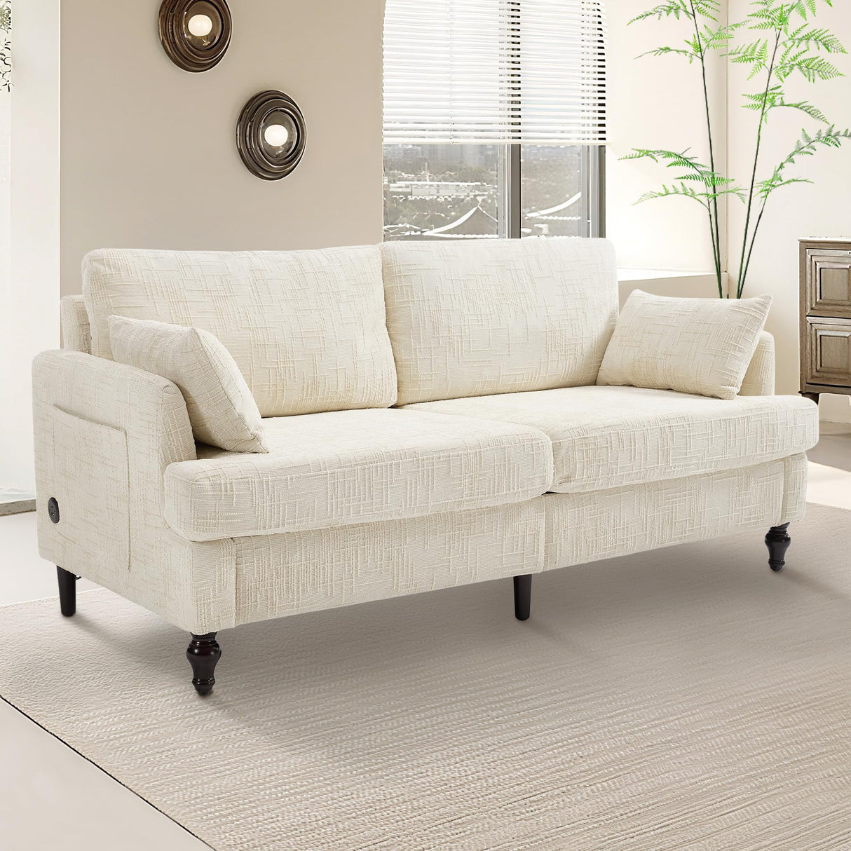 HOMEFUN Small Loveseat Couch for Living Room, 68" Modern Style Chenille 2-Seater Sofa with USB Charger、LED Lights and Storage Pocket HOMEFUN