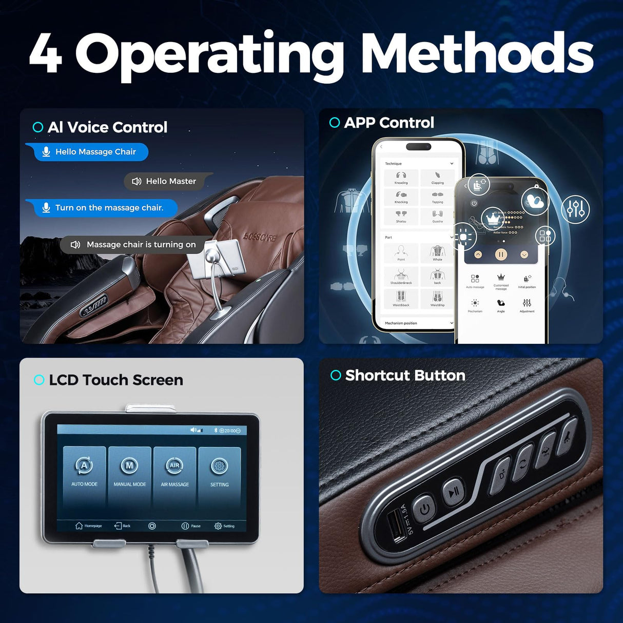 BOSSCARE 4D Massage Chair Full Body 2025 Zero Gravity SL Track Messager Recliner - Shiatsu Heat Massaging Chairs for Office Home - Heating Back Foot AI APP Body Scanning BOSSCARE