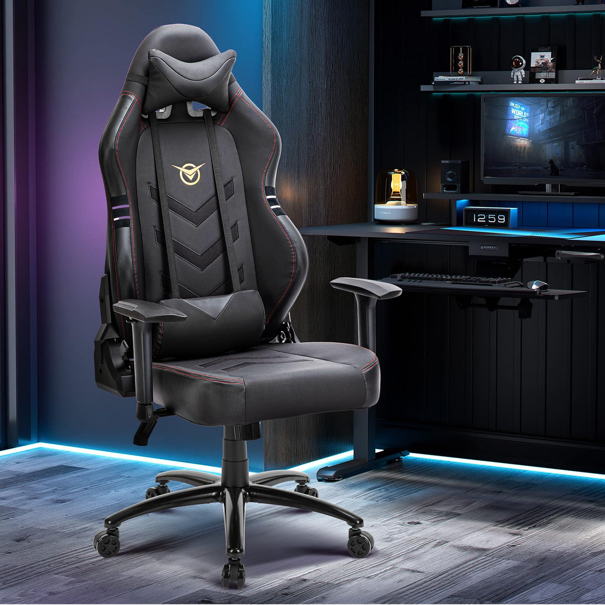 Big and Tall Gaming Chair 350lbs-Racing Style Computer Gamer Chair,Ergonomic Desk Office PC Chair with Wide Seat, Reclining Back, Adjustable Armrest for Adult Teens-Black/Grey COLAMY