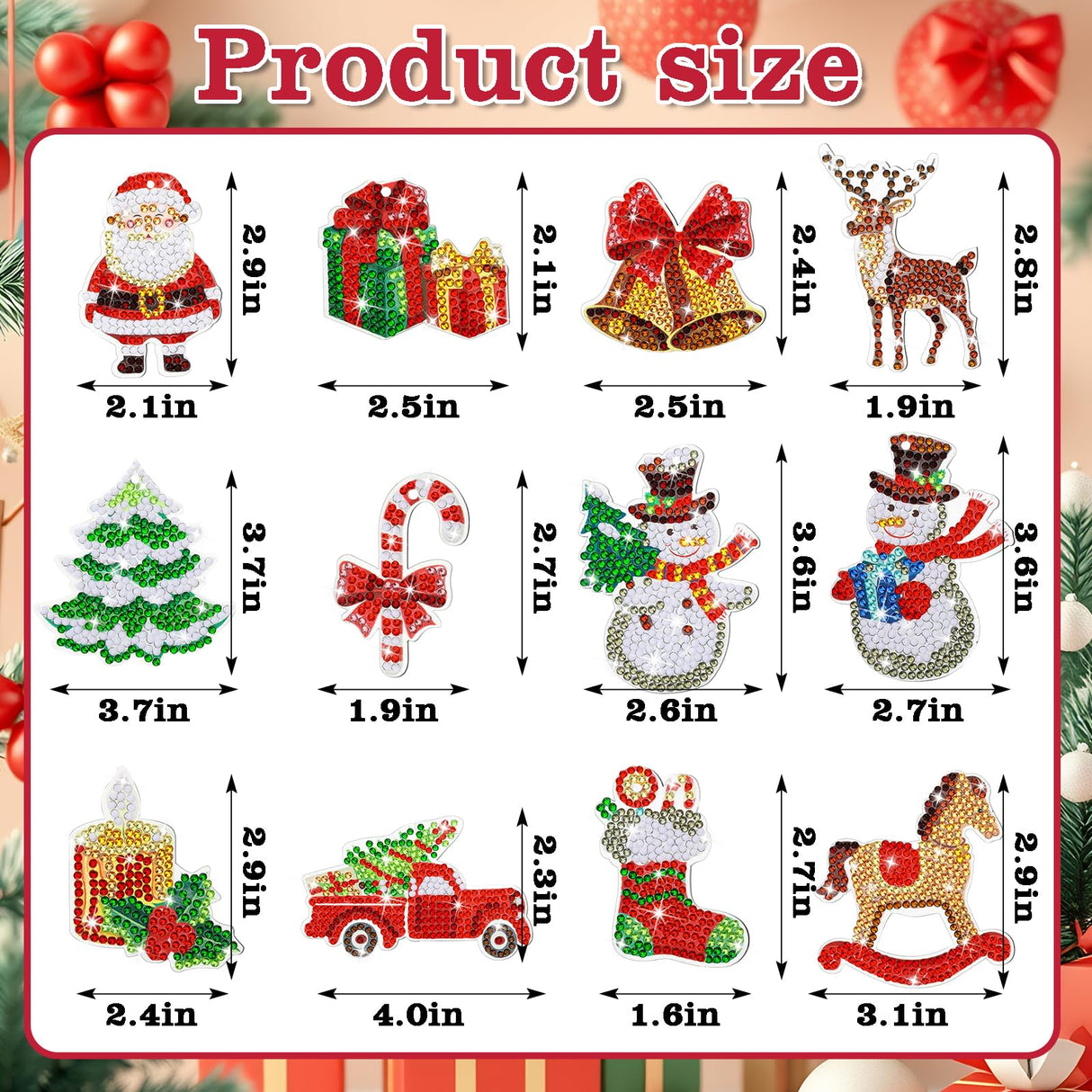 12Pack Christmas Diamond Art Ornaments Xams Diamond Painting Ornaments DIY Painting Keychain Kits for Adults Christmas Family Decor Hanging Kits Dolkoic