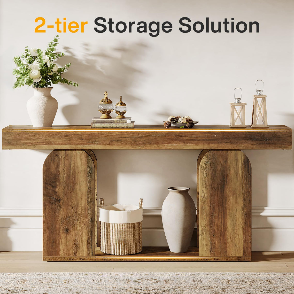 Tribesigns 70.9-Inch Extra Long Sofa Table, Farmhouse Console Tables with Wood Frame and Storage Shelf, 2-Tier Wood Table Behind Couch for Living Room, Hallway, Foyer, Vintage Brown Tribesigns