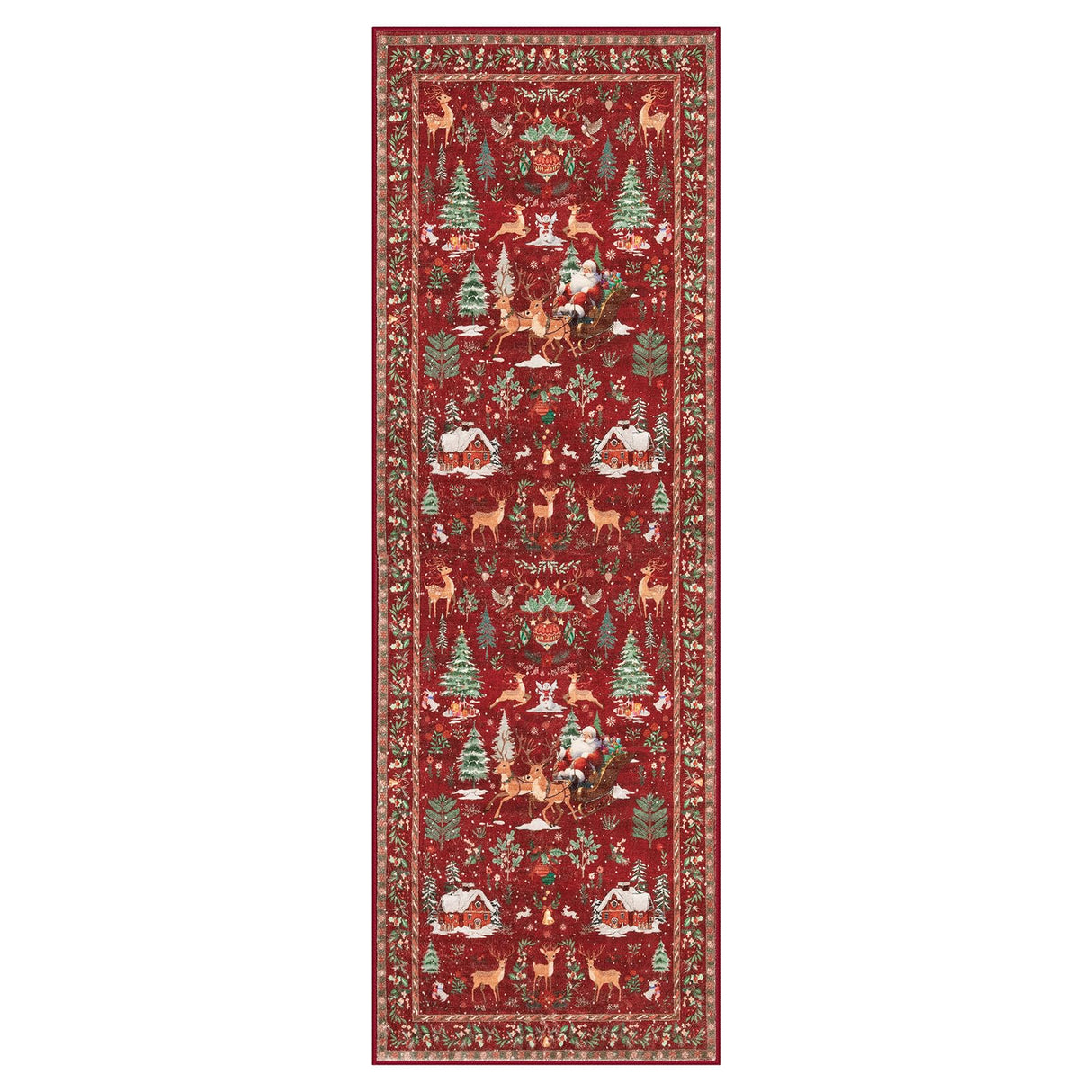 Lahome Christmas Runner Rug 2x6 Red Runners for Hallways,Kitchen Rugs Non Slip Washable Entryway Carpet Runner,Soft Christmas Tree Santa Claus Runners for Bathroom Bedside Holiday Decor(2'x6',Red) Lahome