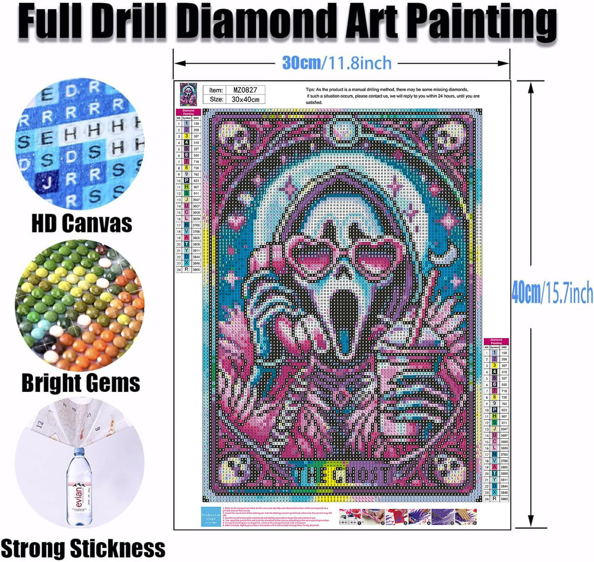 Ekuxom Skull Diamond Art Kits for Adults, Halloween Diamond Painting Kits for Adults Beginners, 5D DIY Full Round Drill Diamonds Dot Gem Art Home Wall Decor Gift 12x16In Ekuxom