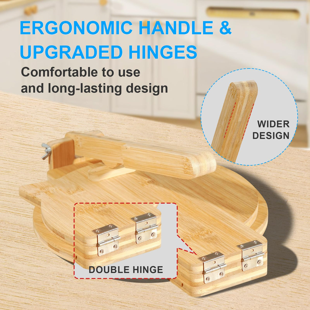 Bamboo Tortilla Press 10 Inch Wooden Tortillas Maker with 100PCS Parchment Paper Large Tortillera Presser for Mexican Taco, Pataconera, Dough Press Cuesonmy