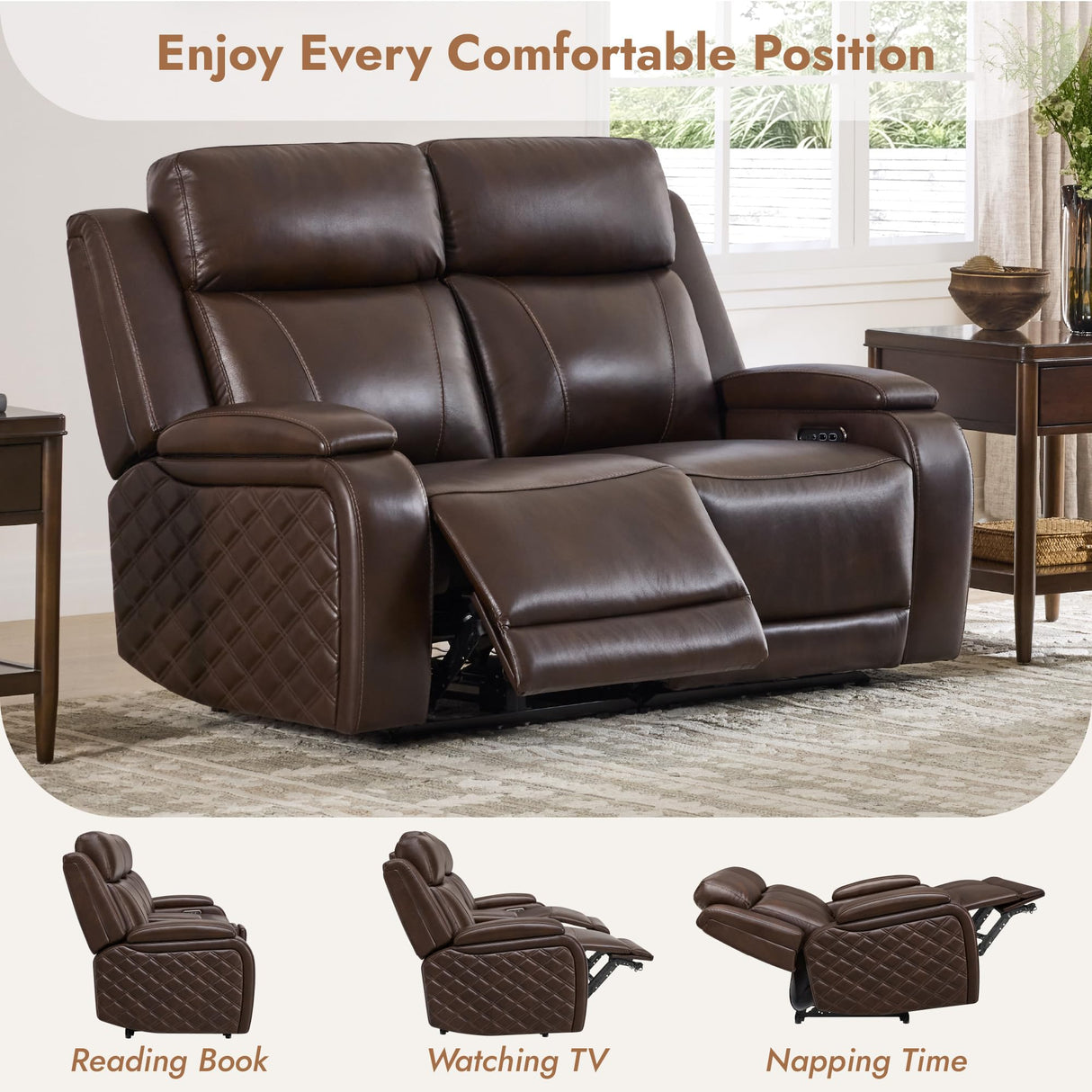 Watson & Whitely Genuine Leather Power Loveseat Recliner Sofa, Zero Gravity Reclining Loveseat with Power Headrest & Hidden Storage, Charging Ports, Dual Recliner Sofas for Living Room, Dark Brown Watson & Whitely