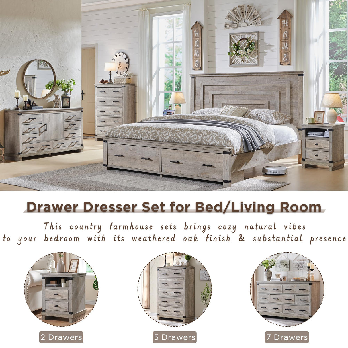 T4TREAM Farmhouse 8 Drawers Dresser for Bedroom, 54" Wide Wood Chest of Drawers w/Storage Cabient & Adjustable Shelf, Rustic Dressers Organizer for Living Room, Hallway, Light Rustic Oak T4TREAM