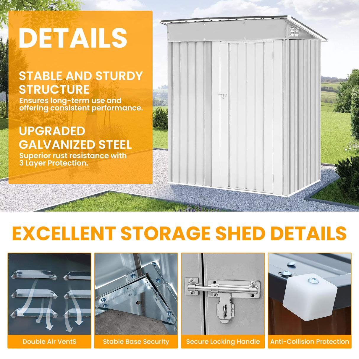 Zynfylus 5x3 FT Outdoor Storage Shed Garden Shed Tool Shed with Lockable Door and Sloping Roof, Durable Metal Storage Shed for Backyard, Outside, Patio, White Zynfylus