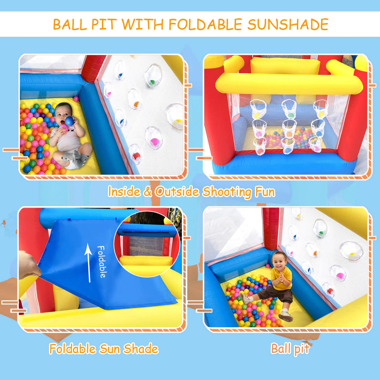 Baralir Inflatable Bounce House for Kids 3-6, Toddler Jumper with Slide and Ball Pit Water Pool(with Sun Cover), Perfect for Outdoor Indoor Kids Party - Blower Included Baralir