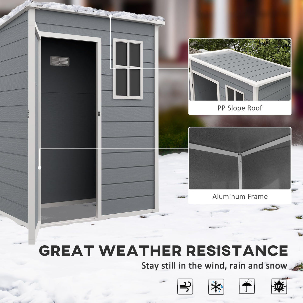 Outsunny 5' x 3' Resin Outdoor Storage Shed with Floor, Garden Shed with Lockable Door, Window and Vent, Plastic Utility Tool Shed for Backyard, Patio, Lawn, Gray Outsunny