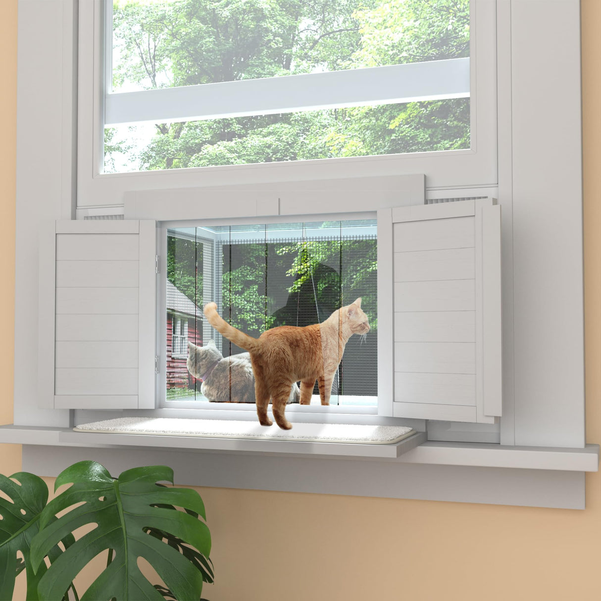 Cat Window Box, Universal Cat Window Perch Catio with Waterproof Transparent Top Fits Double Hung Frames 24" to 42.5" Wide, for Sunbathing, Napping & Nature Viewing GDLF