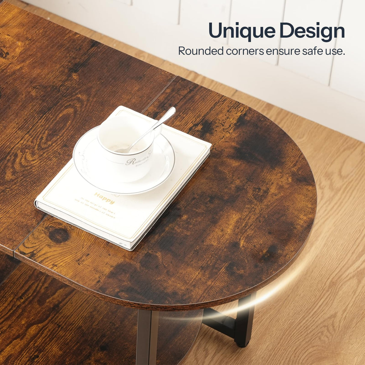 HOOBRO Coffee Table for Living Room, Oval Small Coffee Table with 2-Tier Open Storage Shelf, Industrial Cocktail Tea Table, Wooden Desktop Center Table, Farmhouse, Home Office, Rustic Brown BF09KF01 HOOBRO