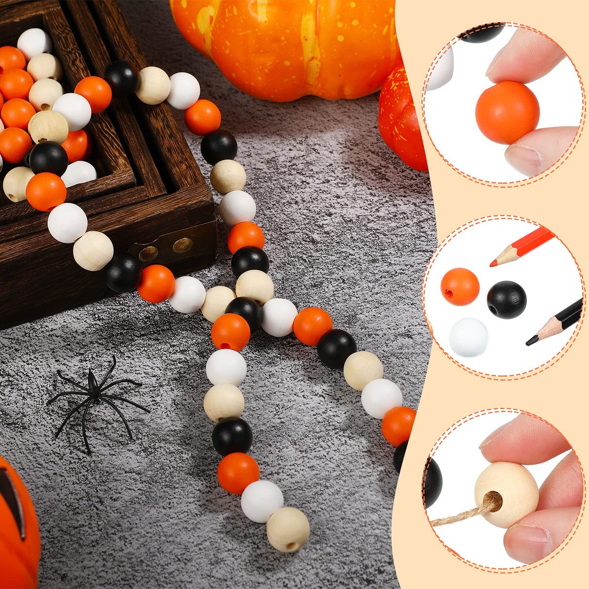 160 Pieces Wood Bead for Craft Halloween Natural Wooden Beads Rustic Farmhouse Handmade Polished Spacer Boho Bead Colorful Bead for Halloween Garlands DIY (Stylish Colors) Jetec